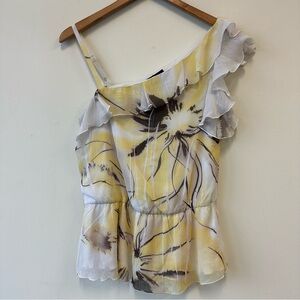 Y2K Iz Byer Yellow and White One-Shoulder Floral Ruffle Top